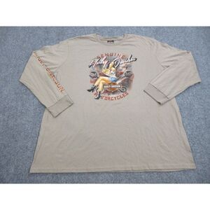 Harley Davidson Shirt Mens 4XL Brown Motorcycle Bike Biker Babe Pinup‎ Girl Logo